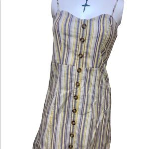 Stripe spaghetti strap casual coastal dress button front mini zip stretch Medium
